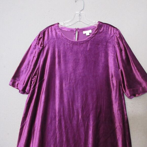 J Jill Dress Large Purple Velvet Short Sleeve Shift Lagenlook Party NWT - Picture 2 of 12
